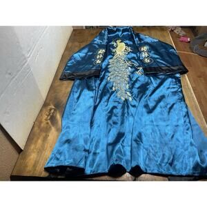 VTG Peacock Kimono Robe Hand Embroidered Floral